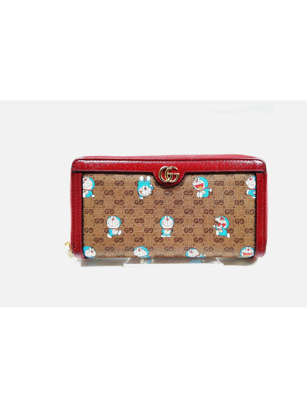 Rare! Gucci X Doraemon Collaboration Long Zip Red Wallet! GG Logo Red Collab - Picture 1 of 9